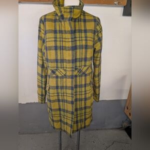 Coat Green Navy Blue Plaid Quilted Purple Buttons Trench Coat XXL